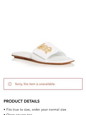 Burberry White Leather Slide with Gold TB Plaque